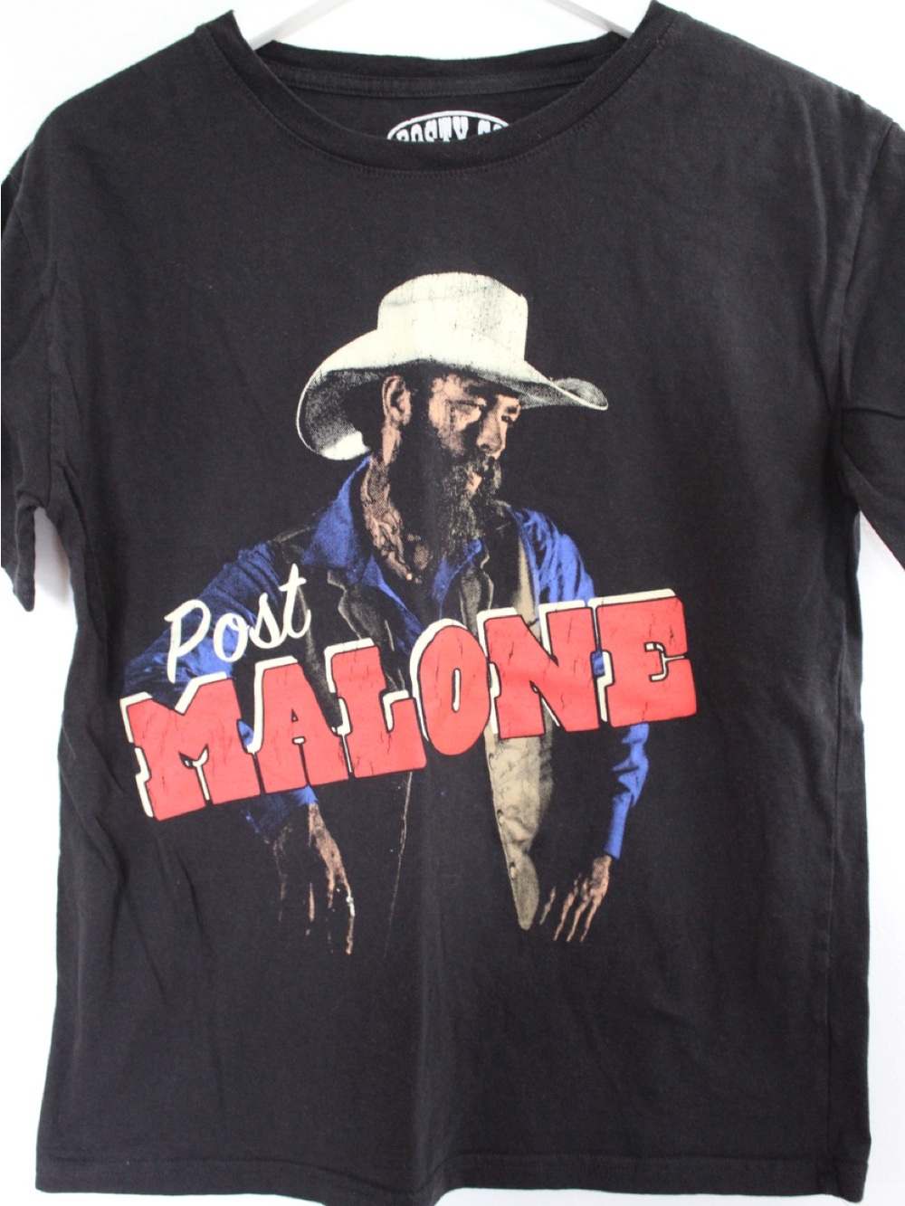 Post Malone Graphic Tee in Black with Red & Blue Print